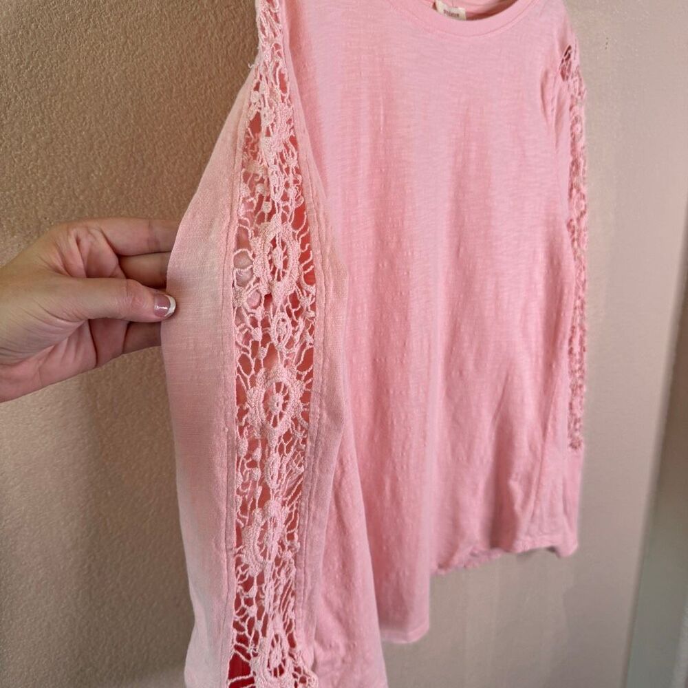 Sundance Crochet Lace Long Sleeve Shirt Womens XL Solid Pink Cotton Basic Boho - Picture 5 of 9